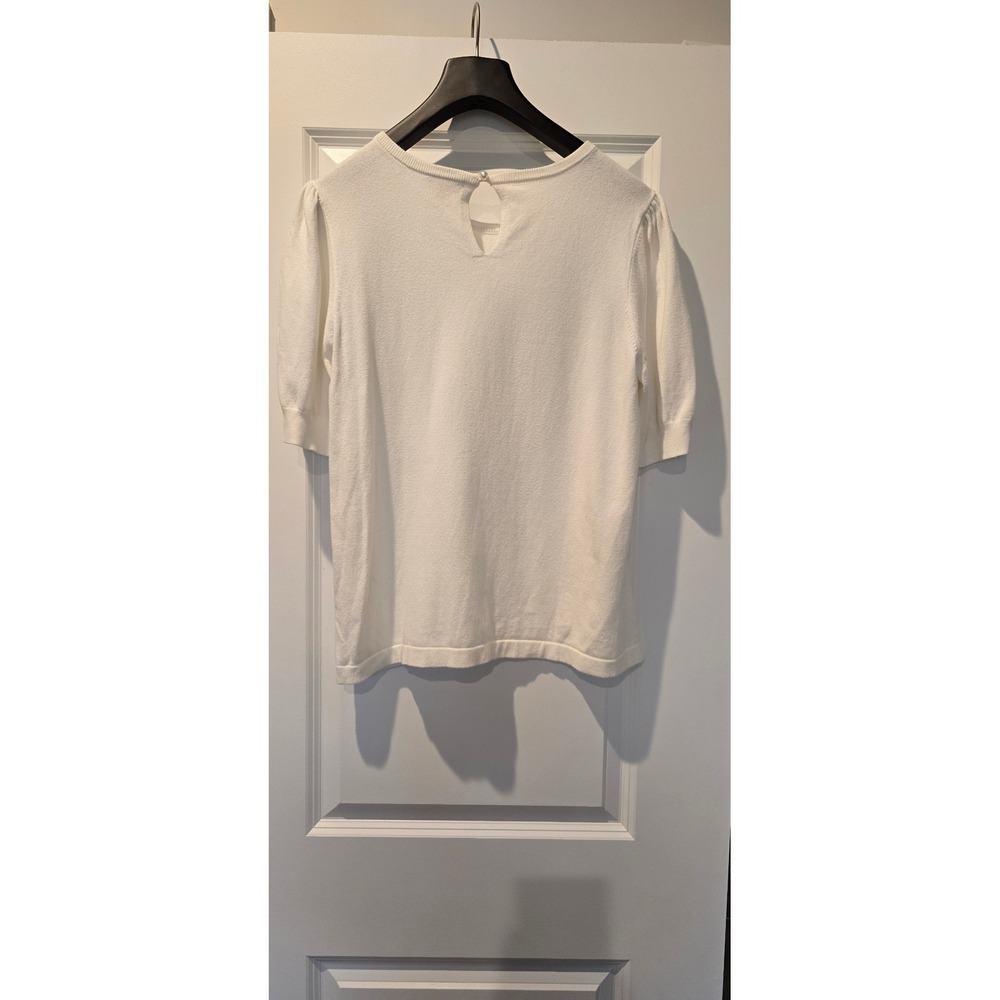 Vince Camuto Ivory‎ White Puff Short Sleeve Keyhole Back Knit Sweater Top Large - Picture 3 of 5